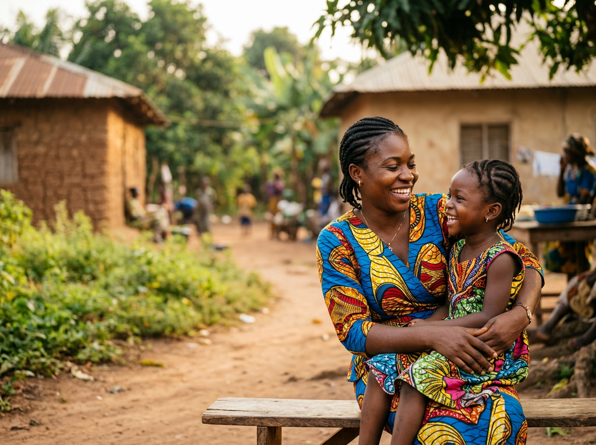 Mother and daughter smiling in their community